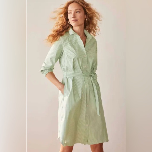 J.jill Wearever NEW NWT Belted Green Mojito Striped Shirt Dress Sz L $119 - Picture 1 of 8